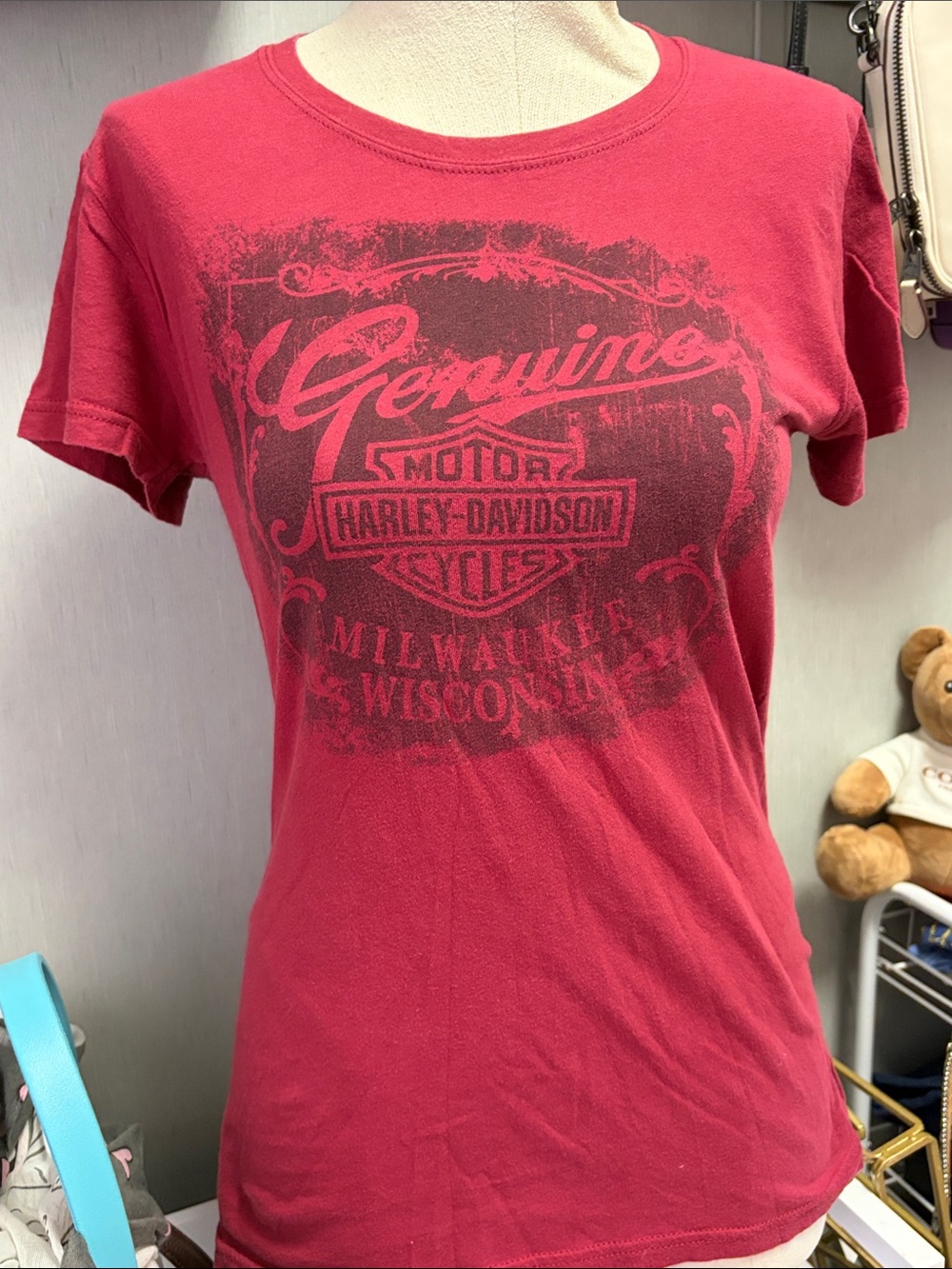 Harley-Davidson Women's Red Tee with Faded Black Logo